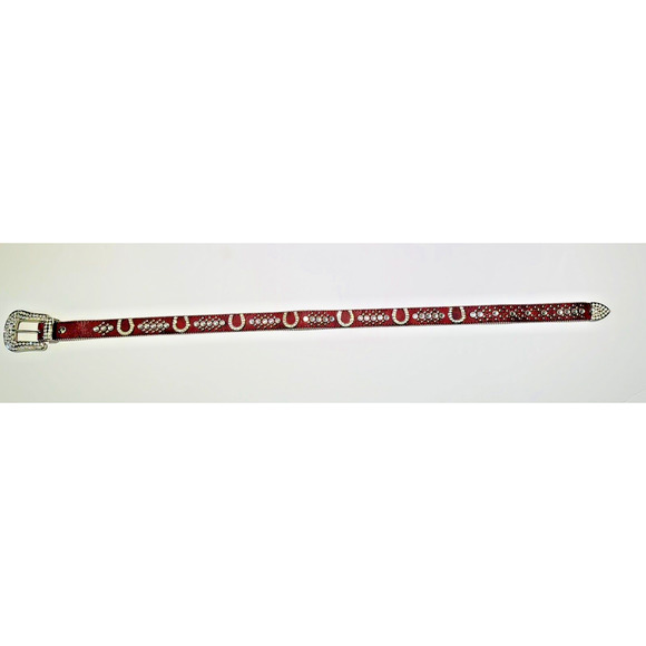 VINTAGE RED BLING WESTERN RHINESTONE CRYSTAL FASHION GENUINE LEATHER 36-37\